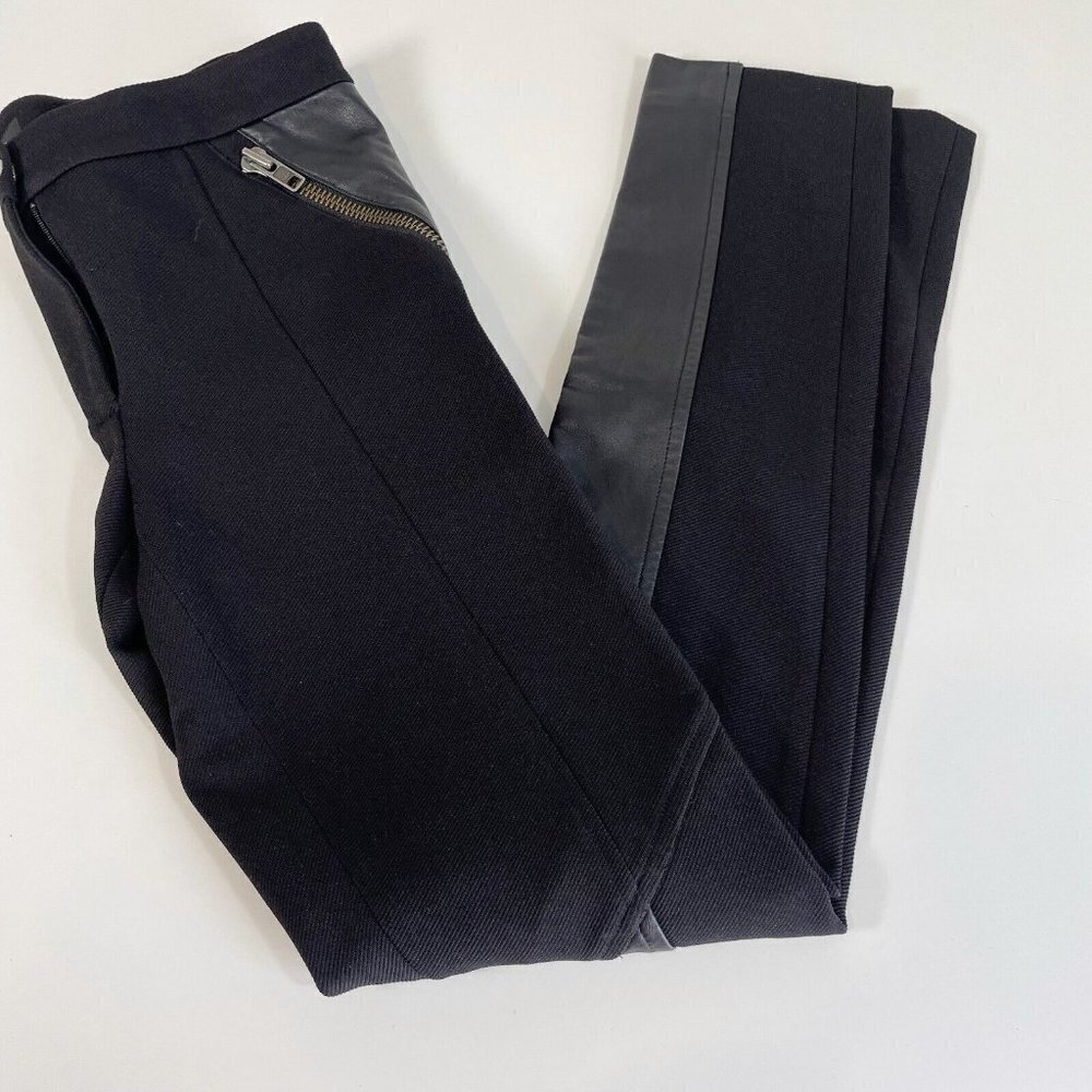 Rachel‎ Zoe Womens Anya Skinny Leather Moto Pants Black 0 Low Rise Zip Pockets
